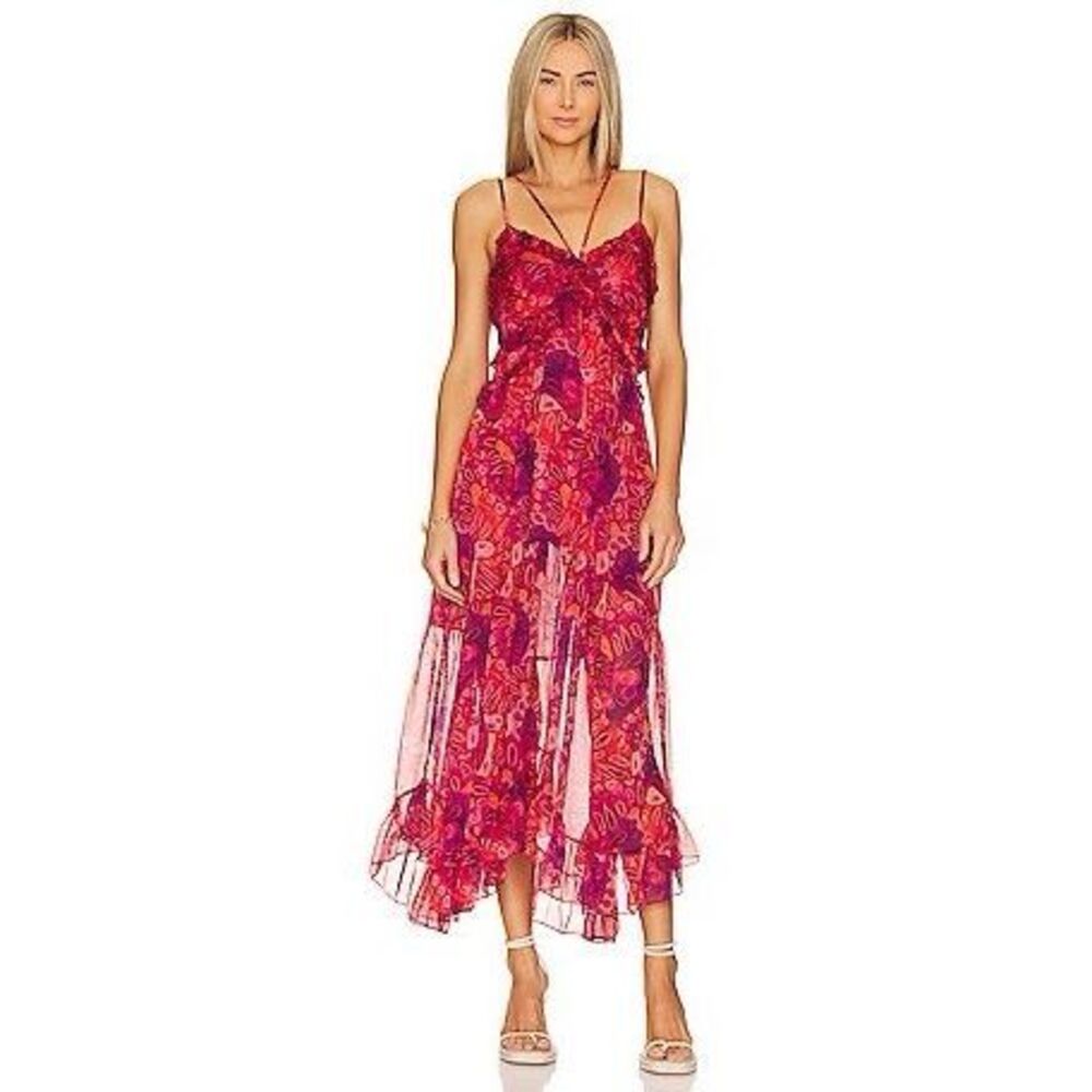 MISA LOS ANGELES Adrienne Midi Dress in Abstract Butterfly - Large